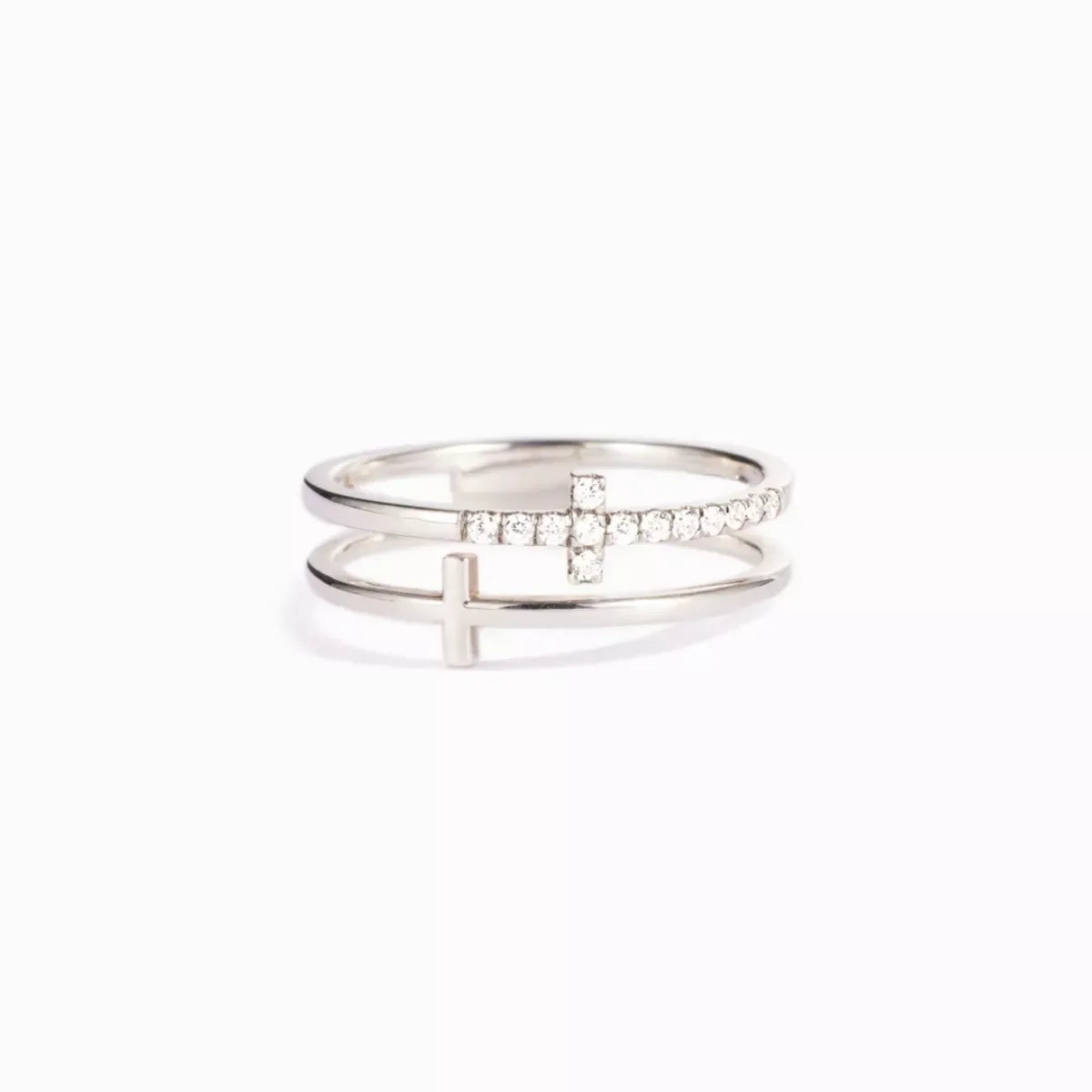Double Band Zircon Cross Ring With Plating - Southern Shores Clothing
