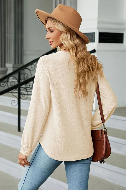 Southern Shores Clothing V-Neck Long Sleeve Lace Rayon Blouse For Casual And Sophisticated Everyday Wear - Southern Shores Clothing