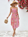 Printed Strapless Tie Belt Dress - Southern Shores Clothing