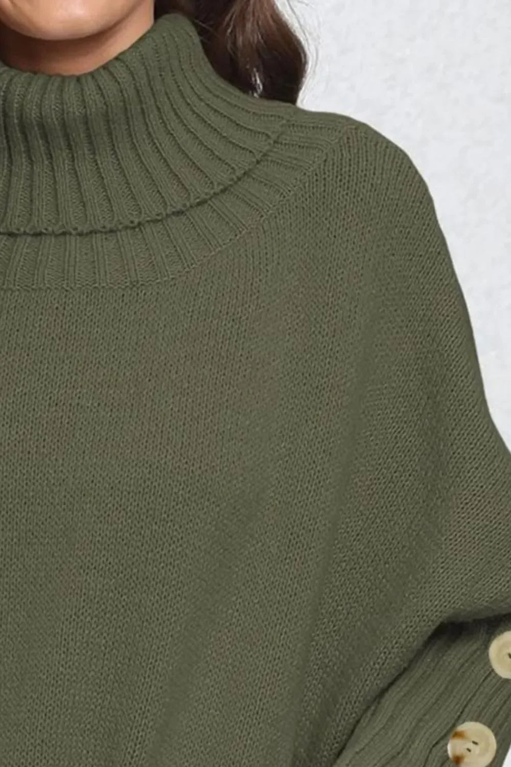 Turtleneck Sweater With Decorative Buttons - Southern Shores Clothing