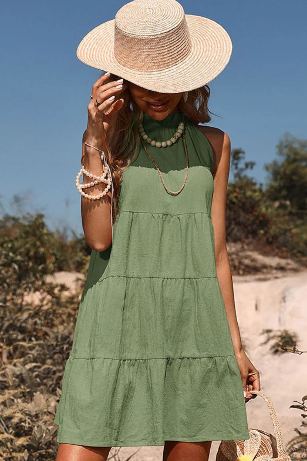 Perfee Tie Back Sleeveless Tiered Dress - Southern Shores Clothing