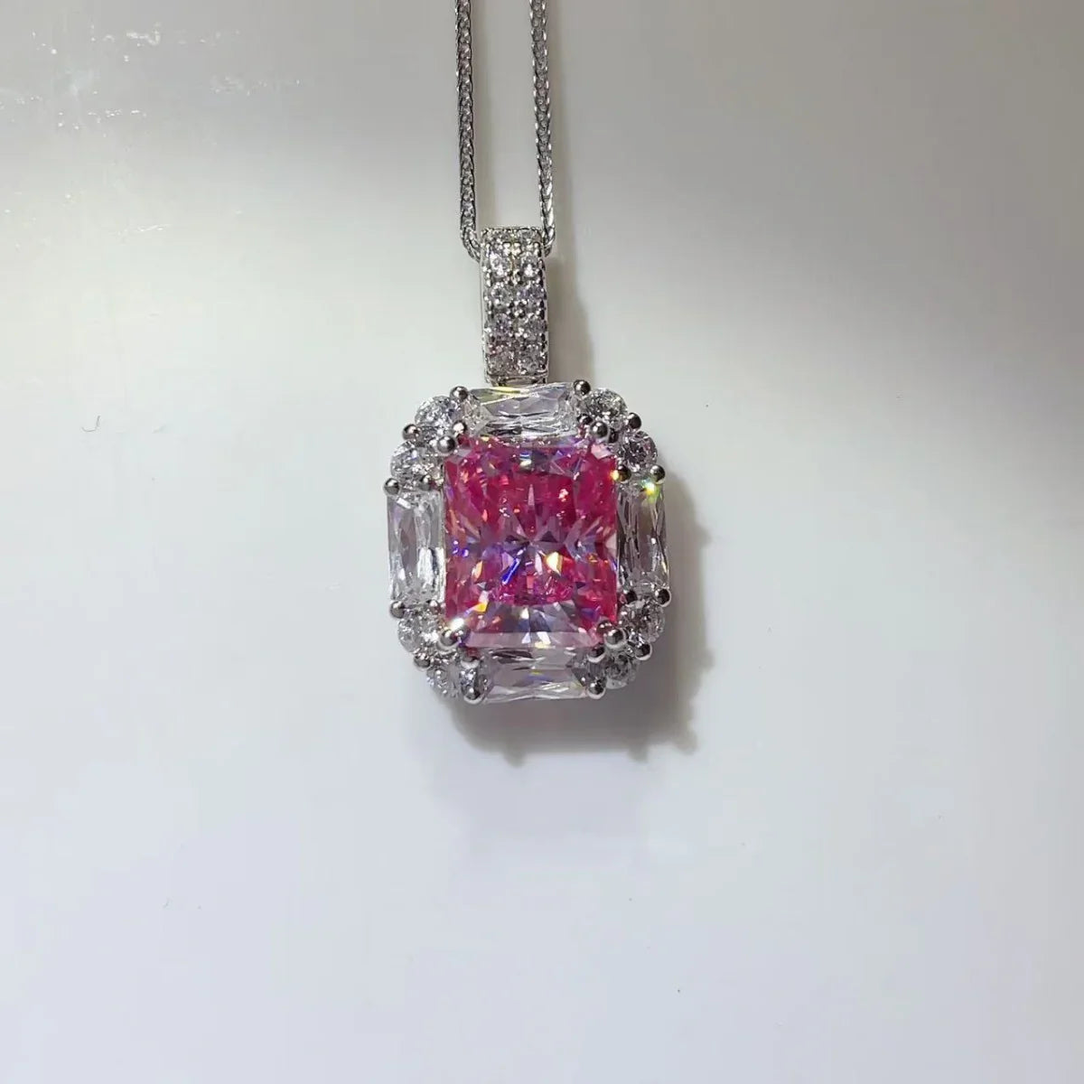 Moissanite Pendant Necklace In Sterling Silver With Halo - Southern Shores Clothing