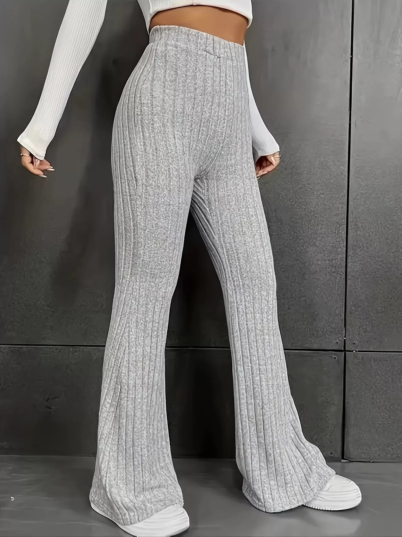 Plus Size Ribbed Knit High Waist Flare Pants - Southern Shores Clothing