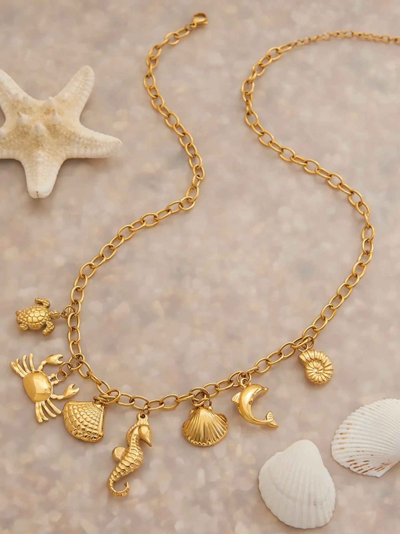 18K Gold-Plated Ocean Theme Necklace With Coastal Motif - Southern Shores Clothing