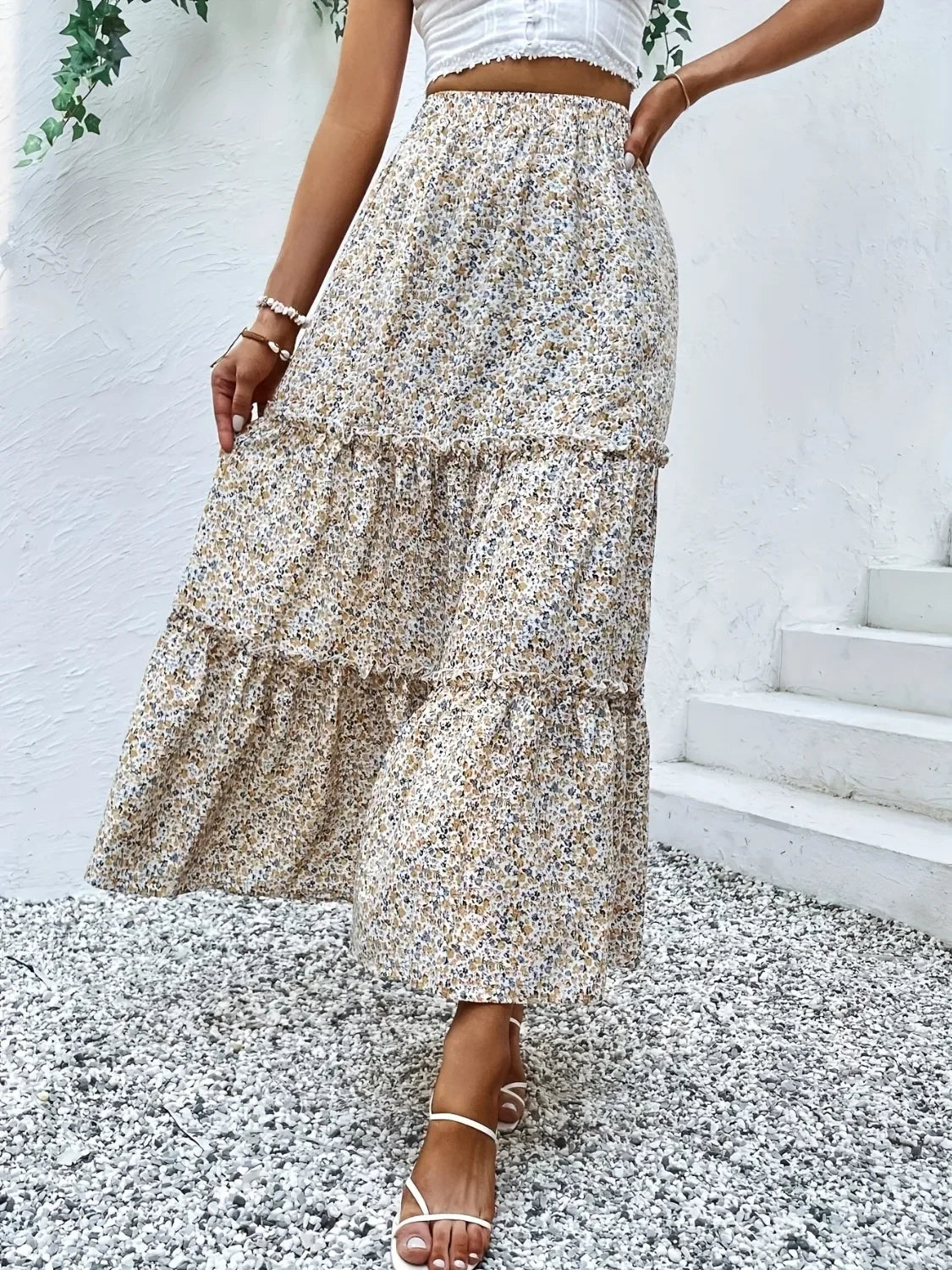 Frill Tiered Printed Skirt Lightweight Summer - Southern Shores Clothing