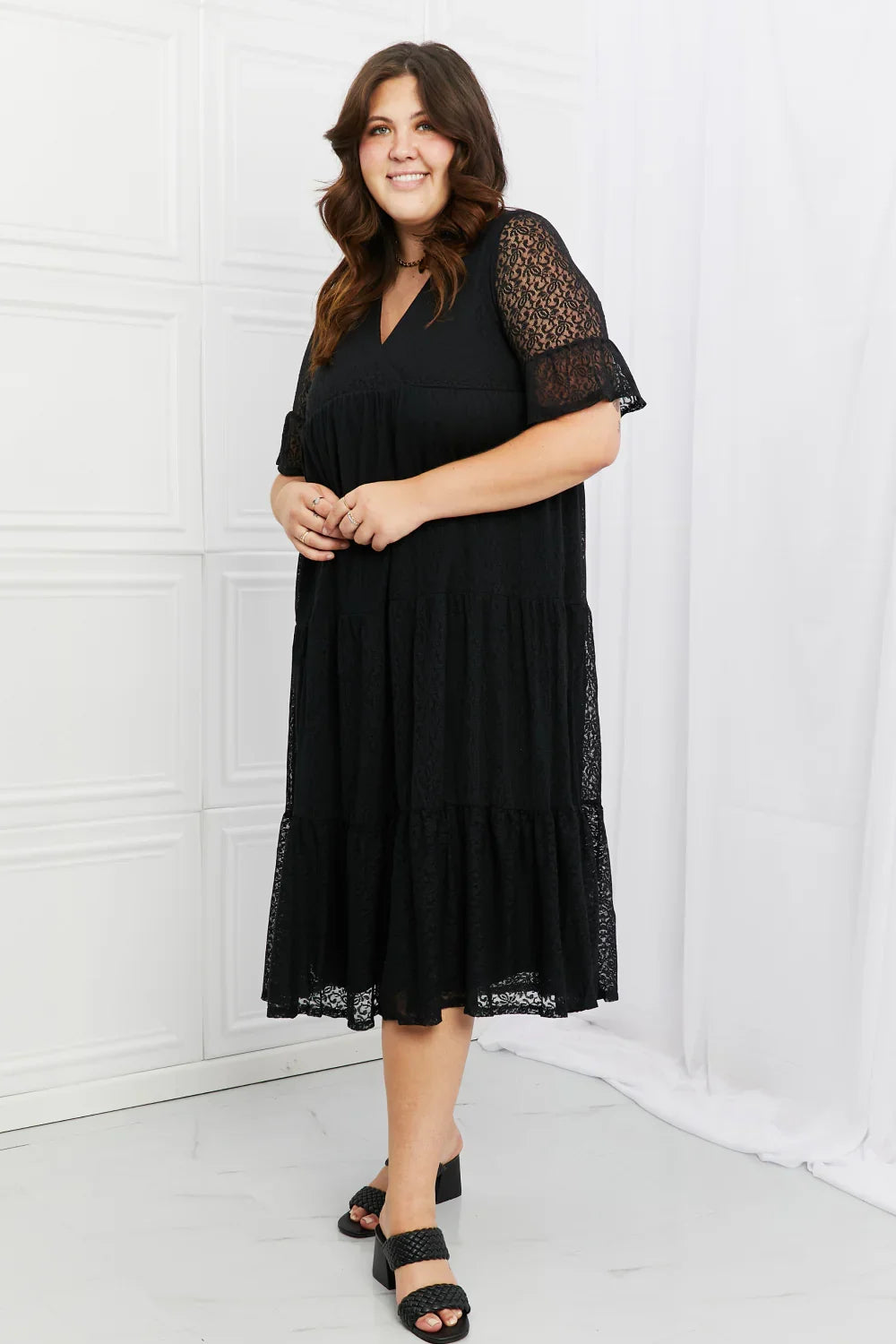 Lace Tiered Midi Dress With Surplice Neckline - Southern Shores Clothing