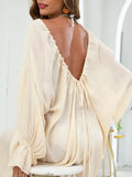Backless Drawstring Flounce Sleeve Cover Up One Size - Southern Shores Clothing