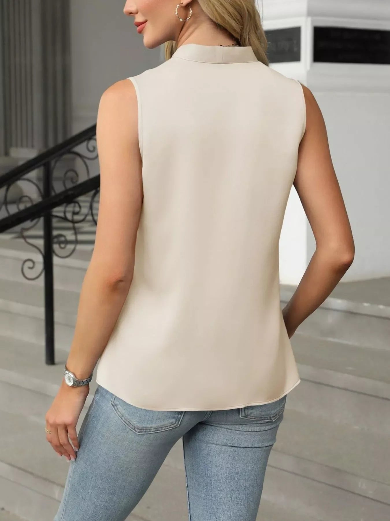 Satin V-Neck Tank Top With Front Button Closure For Layering - Southern Shores Clothing