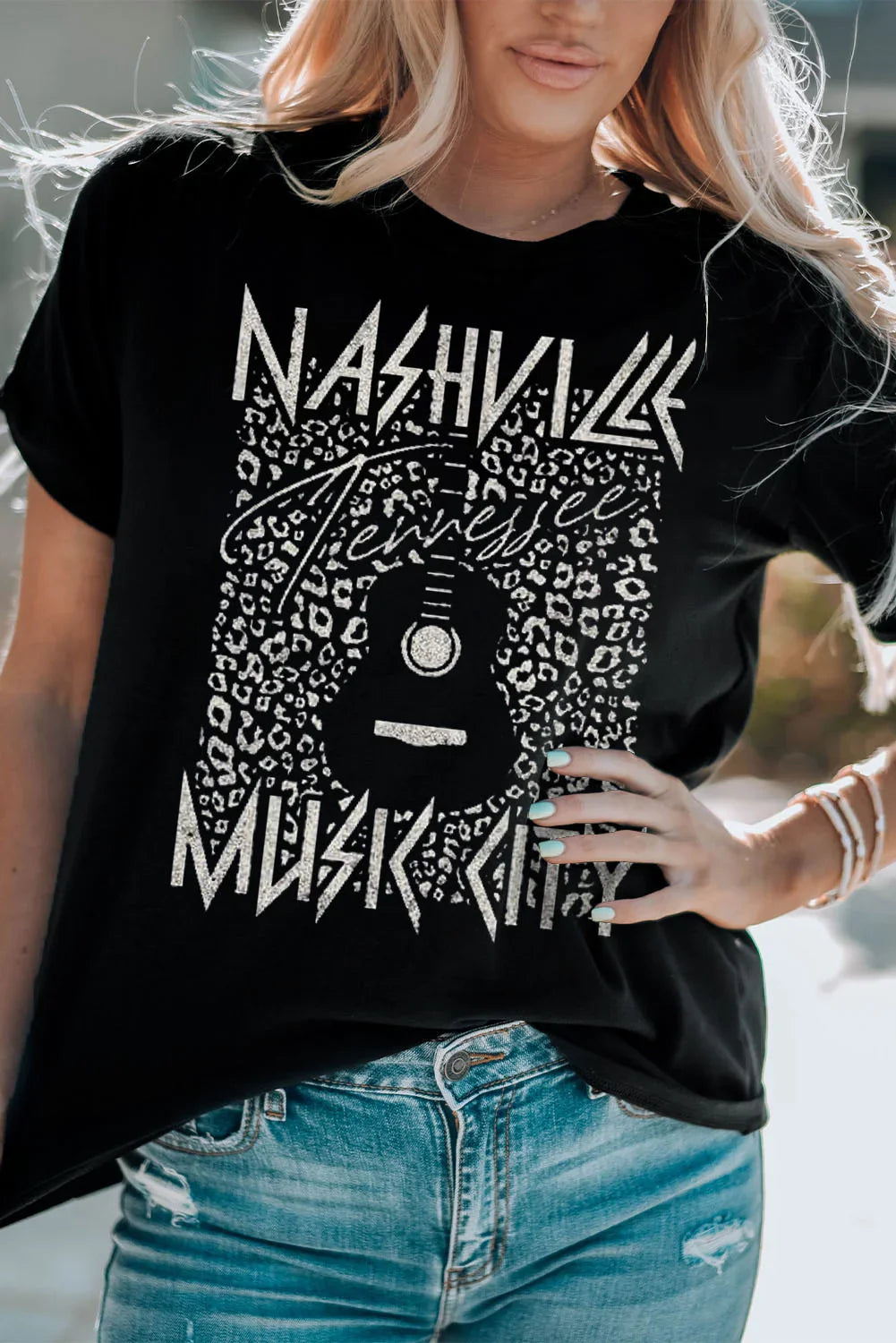 Graphic T Shirt With Cuffed Short Sleeves Round Neck - Southern Shores Clothing