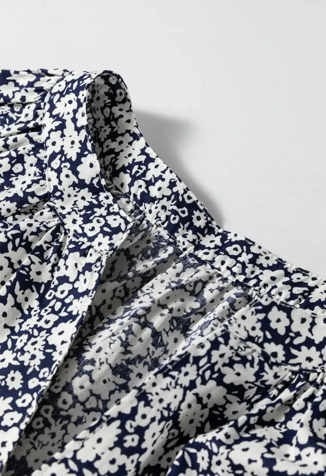 Elegant Floral Print Notched Long Sleeve Cotton Blouse - Southern Shores Clothing