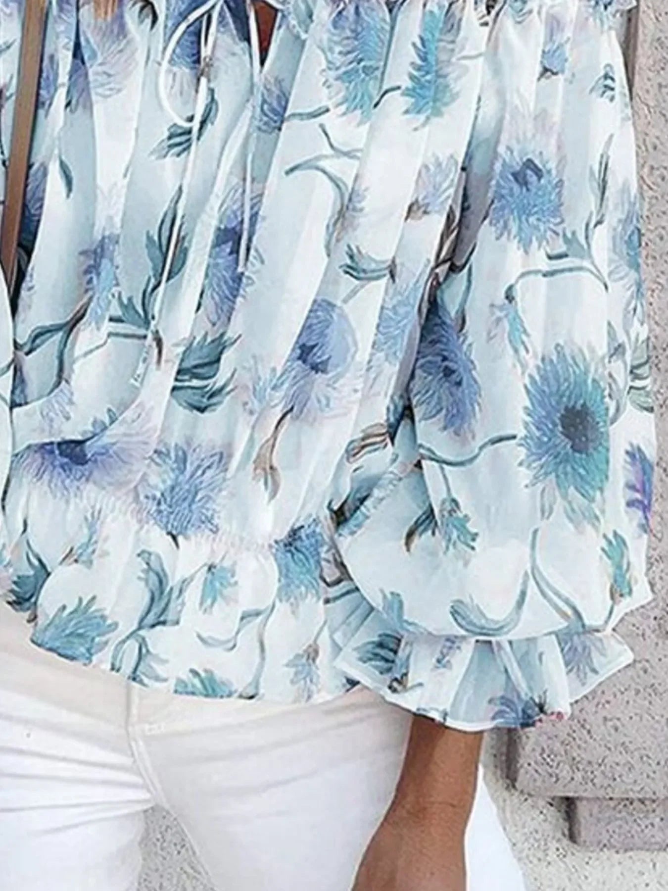 Off Shoulder Tied Ruffled Floral Print Blouse - Southern Shores Clothing