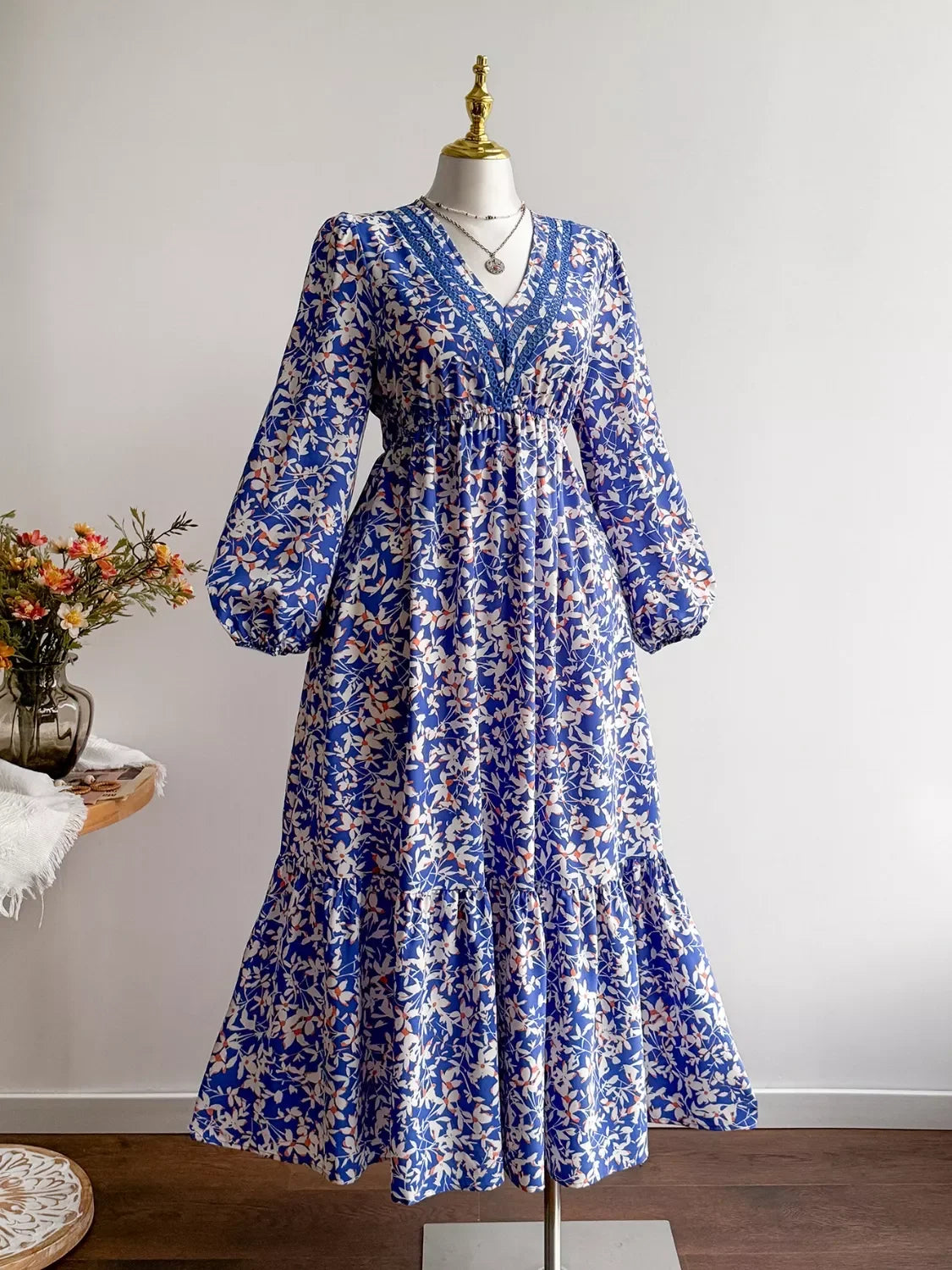 Plus Size Floral Print V Neck Maxi Dress - Southern Shores Clothing
