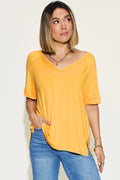 Basic Bae Full Size Bamboo Slit V-Neck Short Sleeve T-Shirt - Southern Shores Clothing