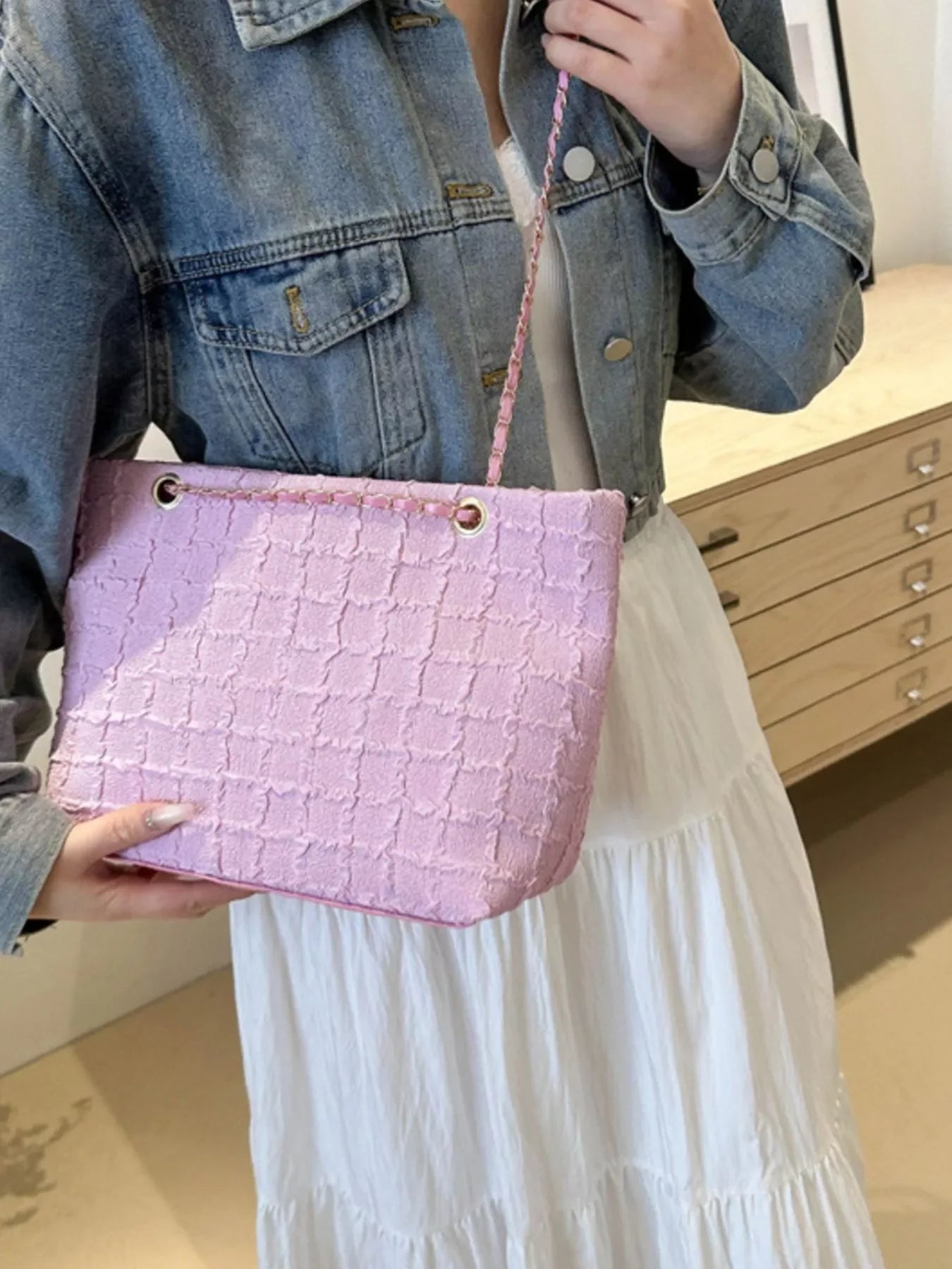 Classic Tweed Chain Shoulder Bag Polyester - Southern Shores Clothing