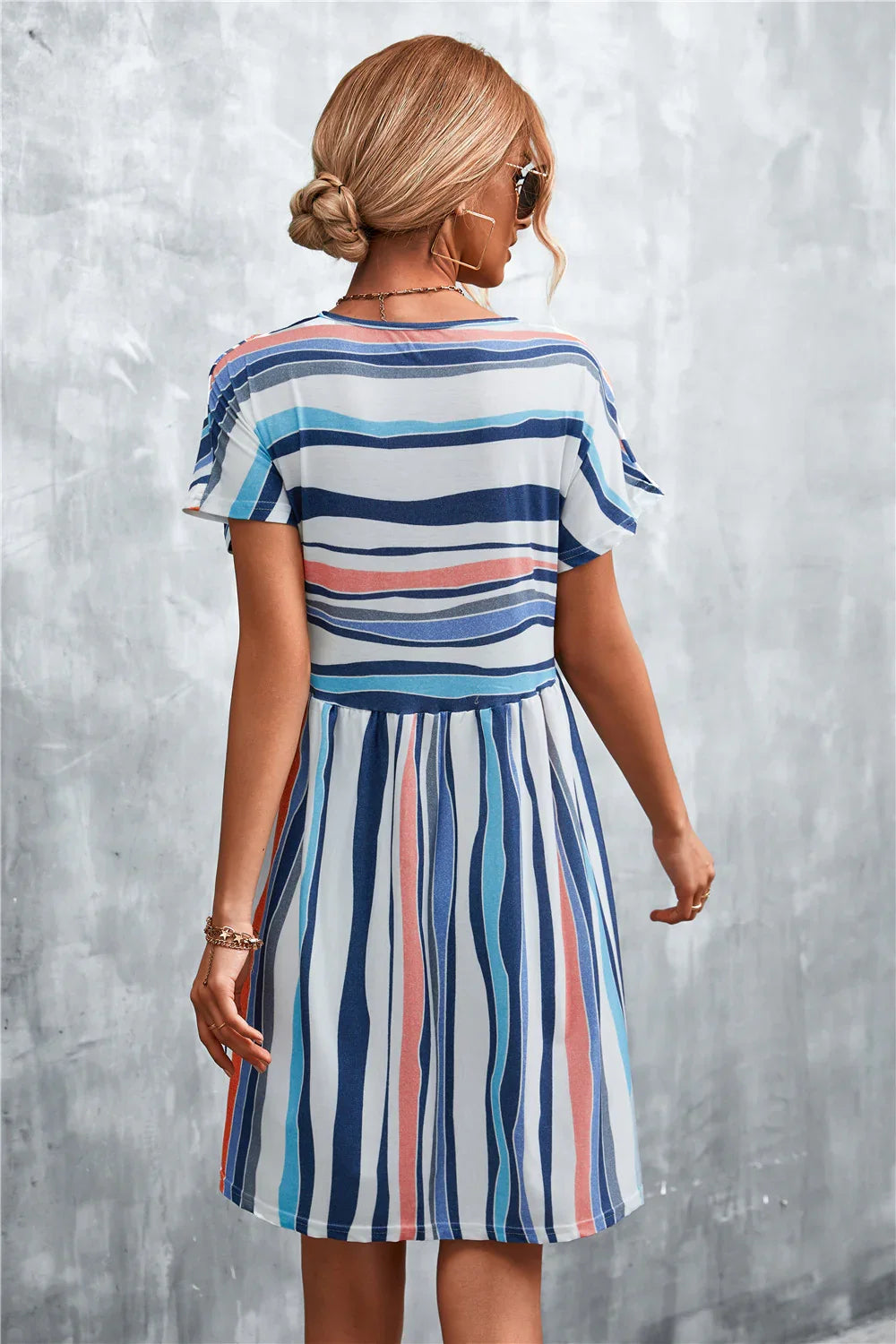 Striped Round Neck Dress - Southern Shores Clothing