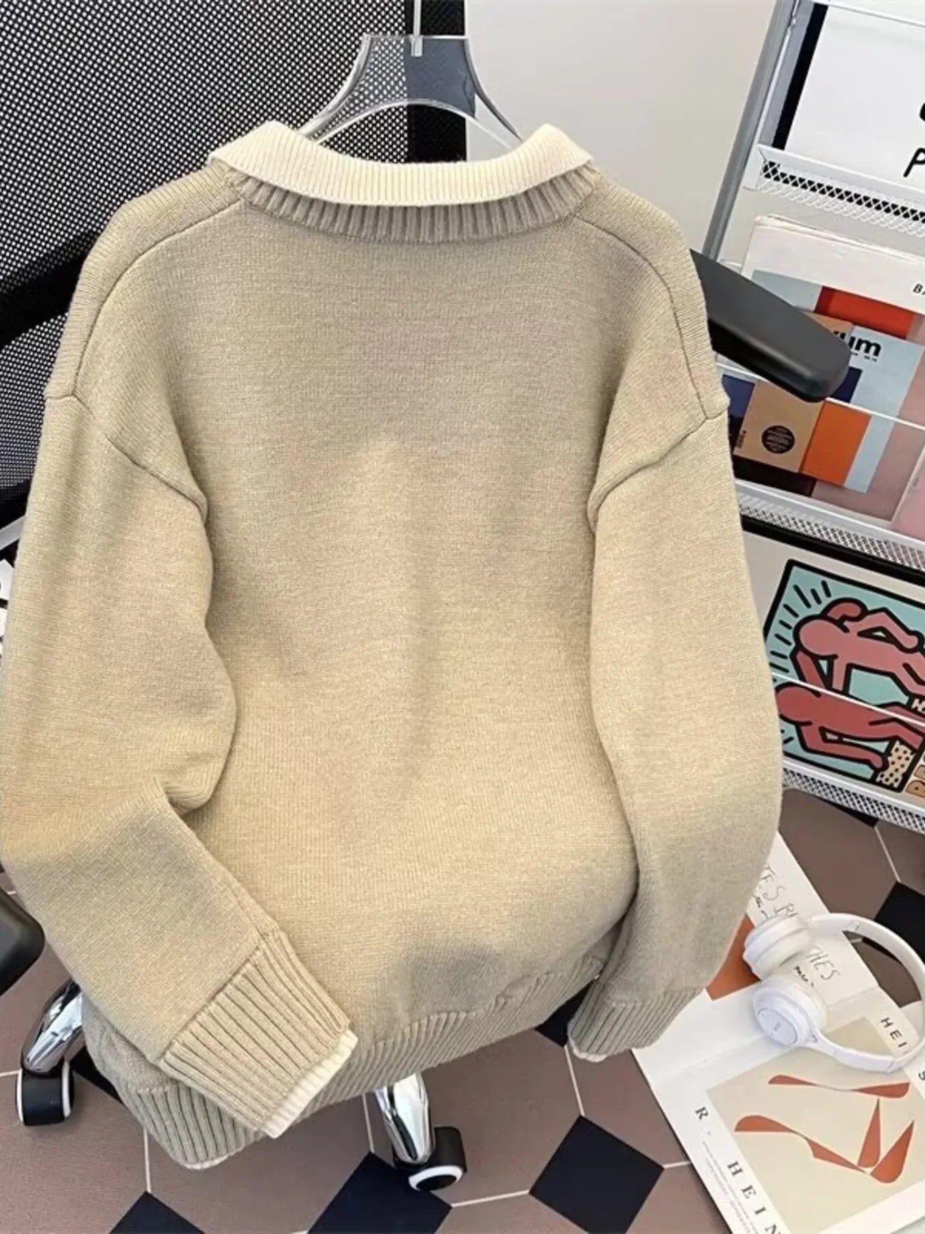 Coastal Stretch Ribbed Hem Long Sleeve Sweater