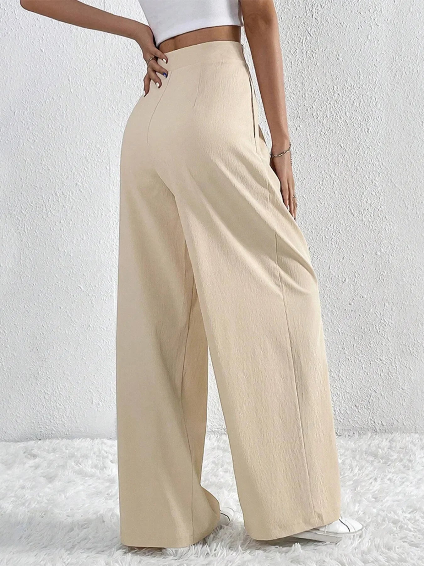 V-Waisted Ruched Front Flowing Wide Leg Pants Casual Wear - Southern Shores Clothing