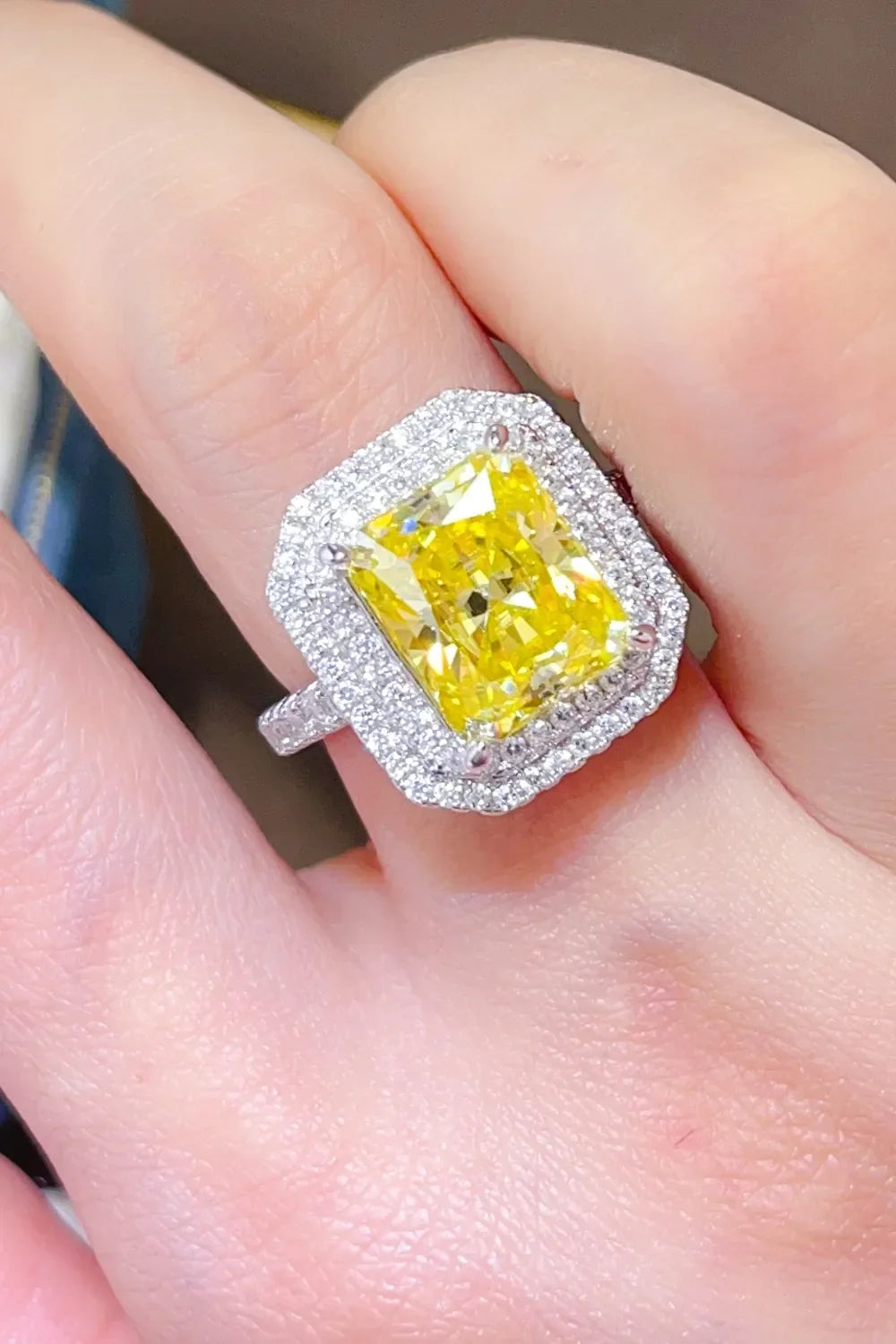 Golden Yellow 2 Carat Moissanite Sterling Silver Ring Halo - Southern Shores Clothing