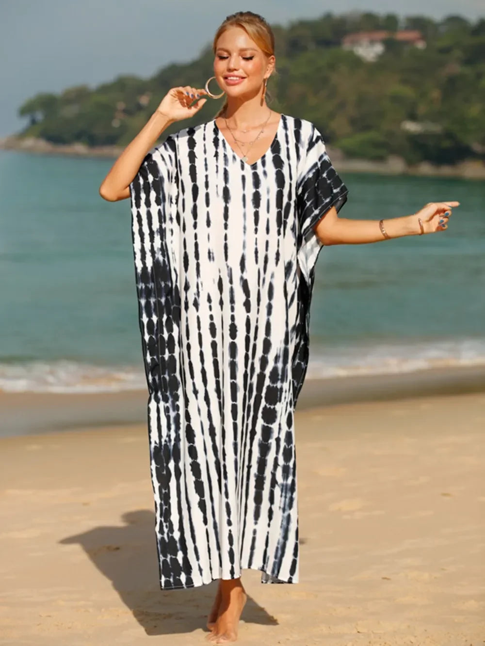 Tie-Dye V-Neck One Size Swim Cover-Up Beachwear - Southern Shores Clothing