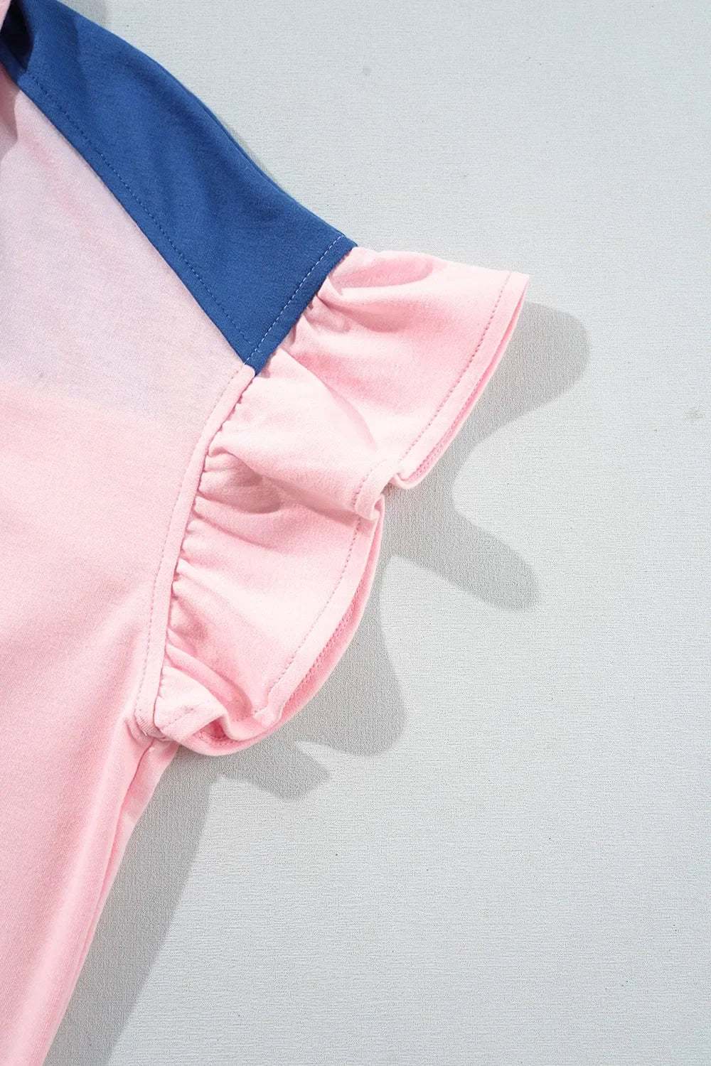 Color Block Half Buttoned Ruffled Short Sleeve Tee - Southern Shores Clothing
