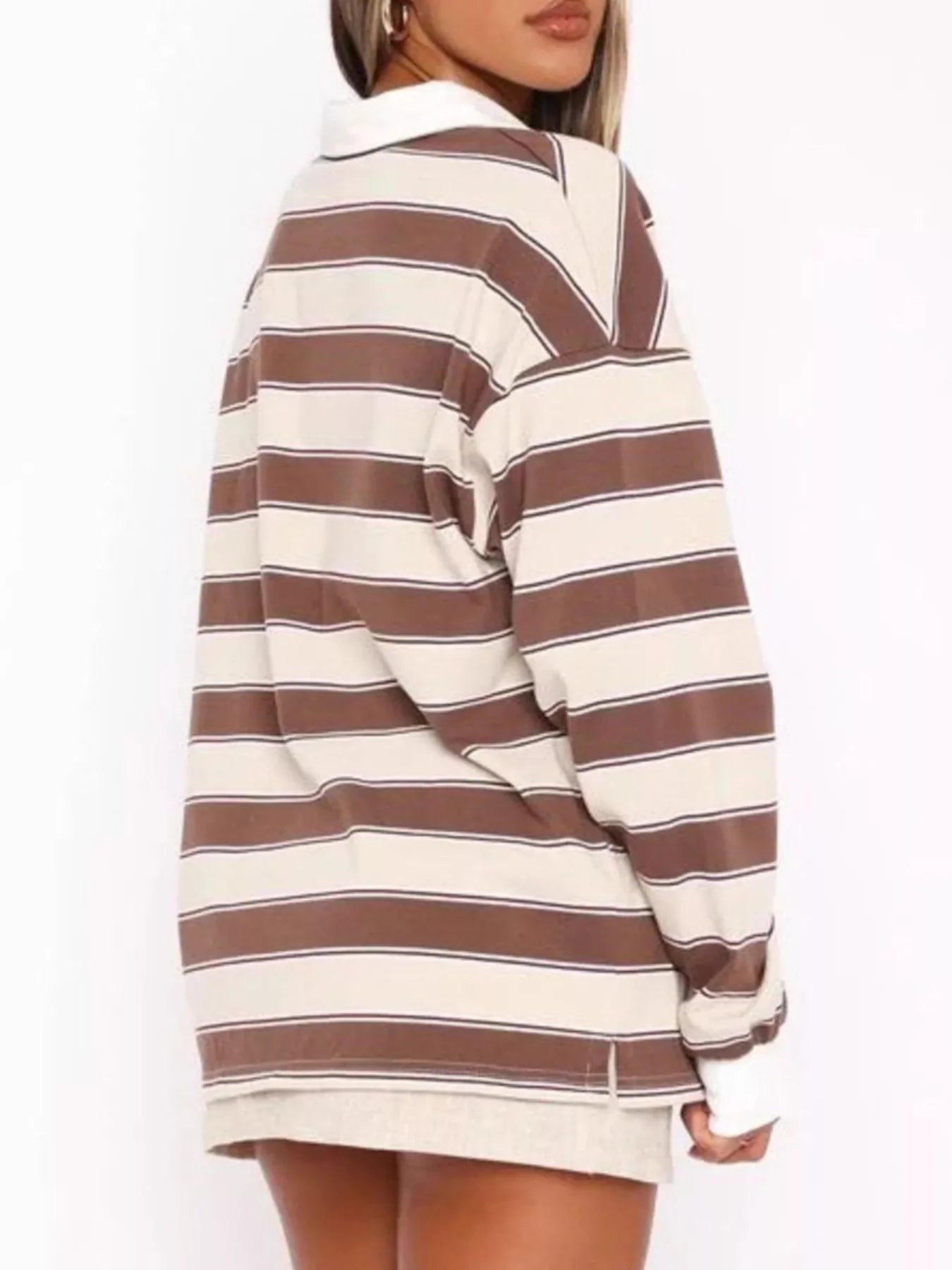 Striped Button Detail Long Sleeve Polo - Southern Shores Clothing