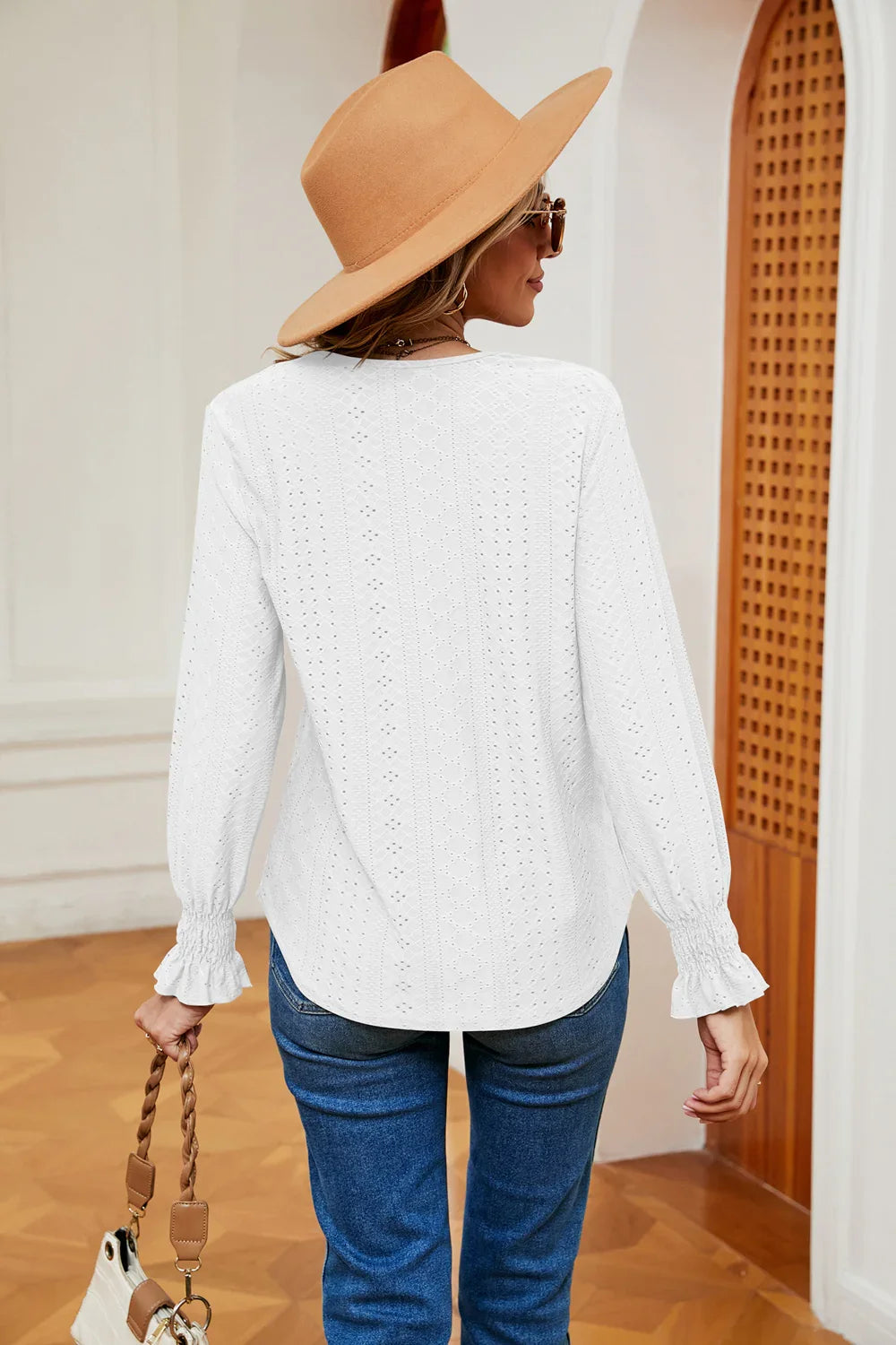 Southern Shores Clothing Slightly Stretchy Flounce Sleeve Blouse With Rayon Blend Fabric - Southern Shores Clothing