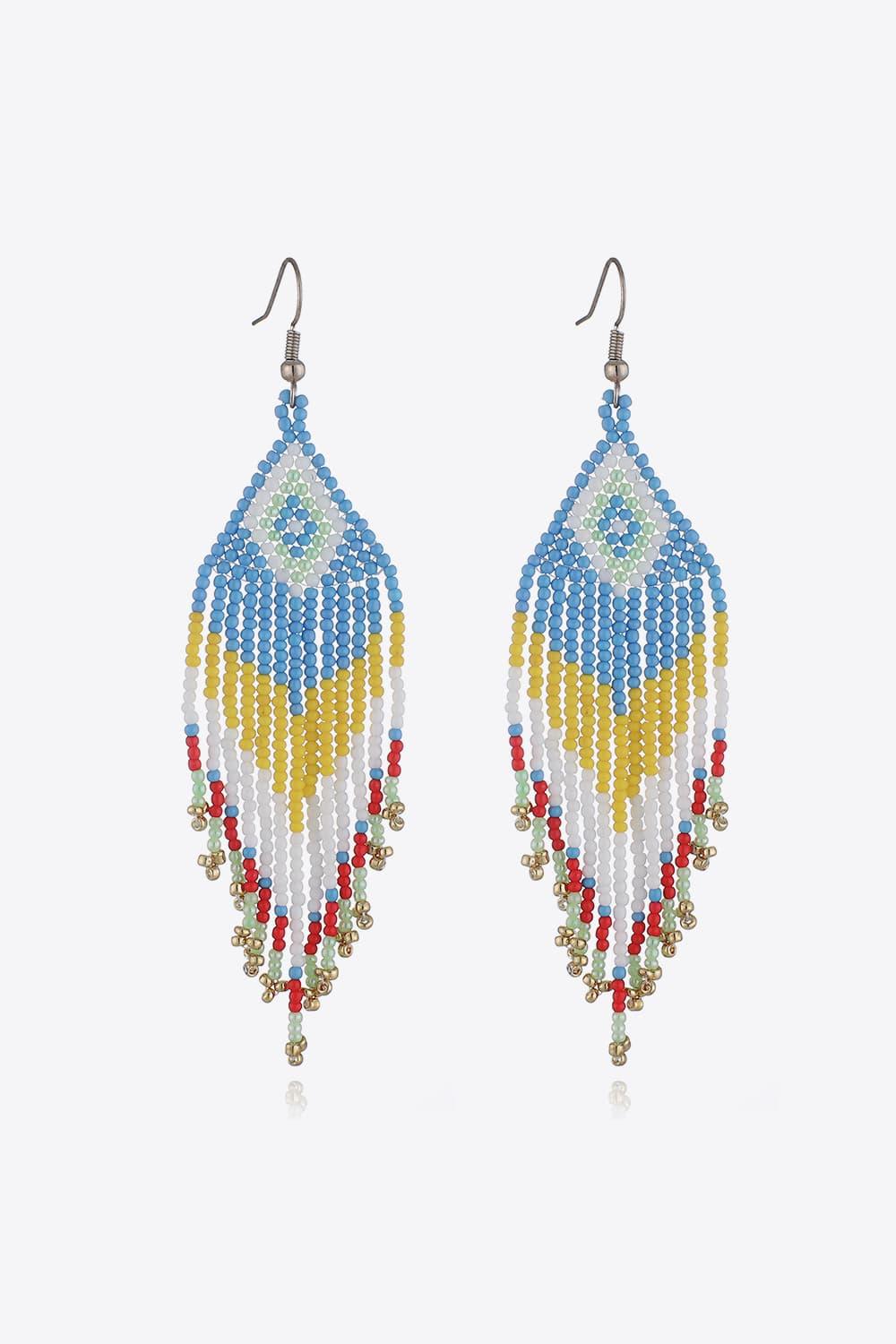 Beaded Dangle Earrings Diamond Fringe Boho Style Jewelry - Southern Shores Clothing