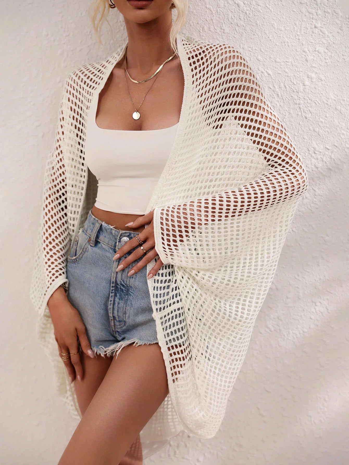 Openwork Open Front Longline Swim Cover Up - Southern Shores Clothing