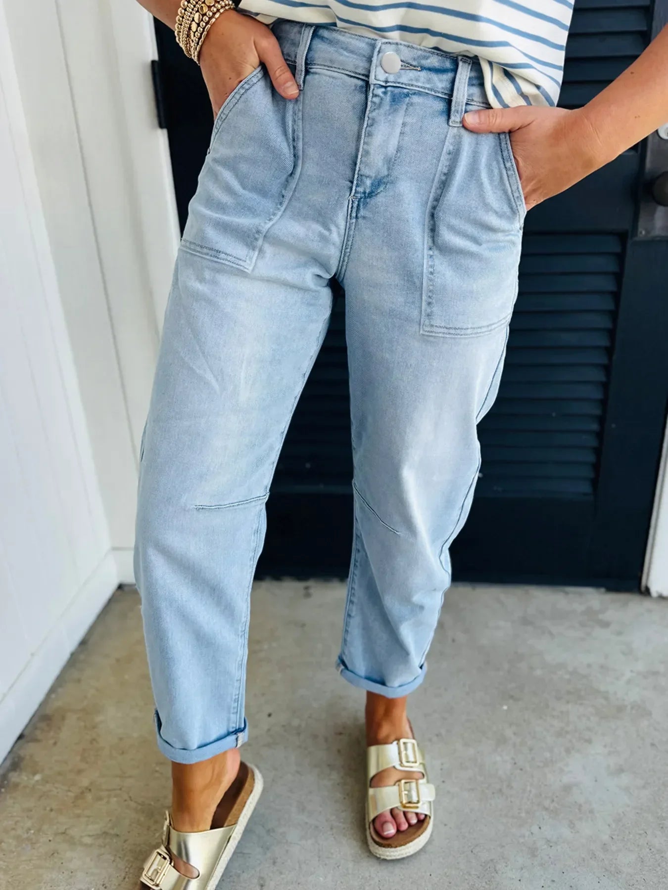 Coastal High Rise Barrel Relaxed Patch Pocket Denim Jeans - Southern Shores Clothing