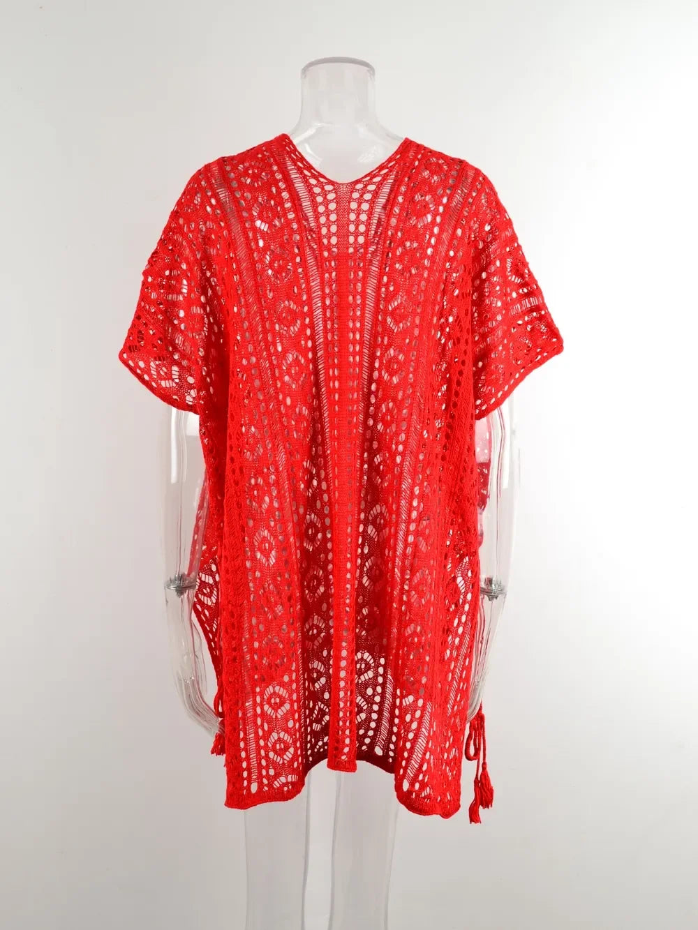 Angel Wings Cutout V-Neck Cover-Up With Tassel - Southern Shores Clothing