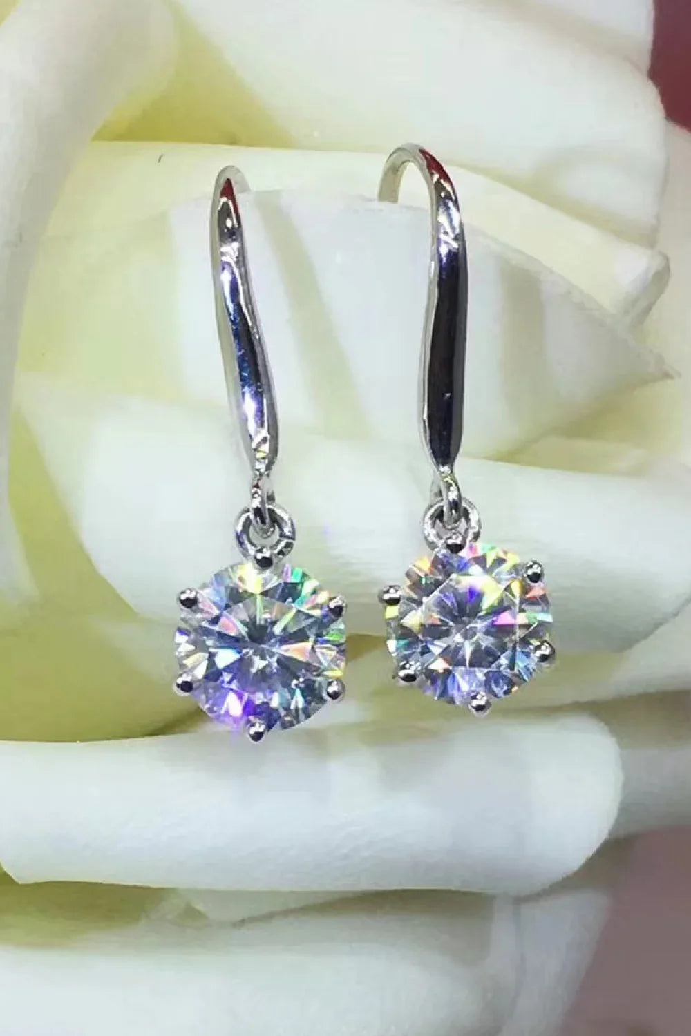 2 Carat Moissanite Drop Earrings Minimalist Six Prong - Southern Shores Clothing
