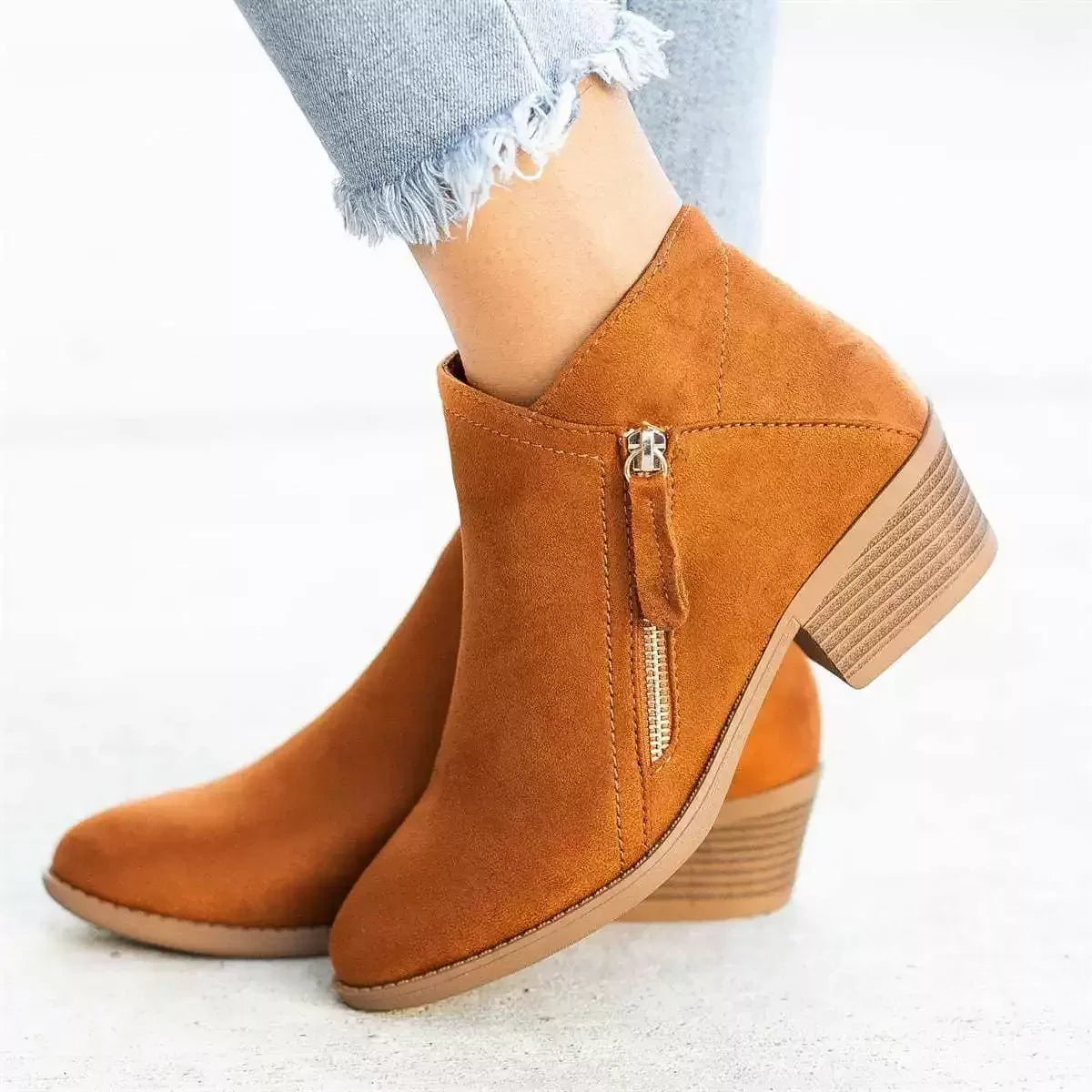 Point Toe Block Heel Boots Suede And Rubber - Southern Shores Clothing