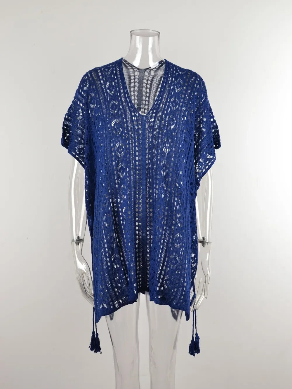 Angel Wings Cutout V-Neck Cover-Up With Tassel - Southern Shores Clothing