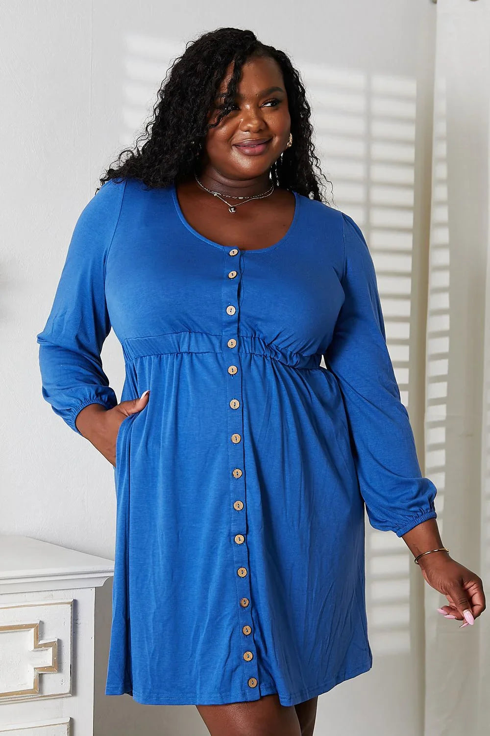 Scoop Neck Empire Waist Long Sleeve Magic Dress - Southern Shores Clothing