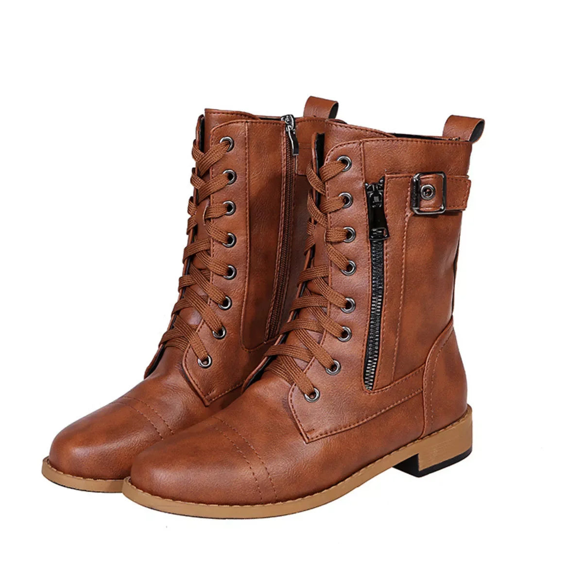 Lace-Up Ankle Boots With Zipper Detail, Low Heels - Southern Shores Clothing