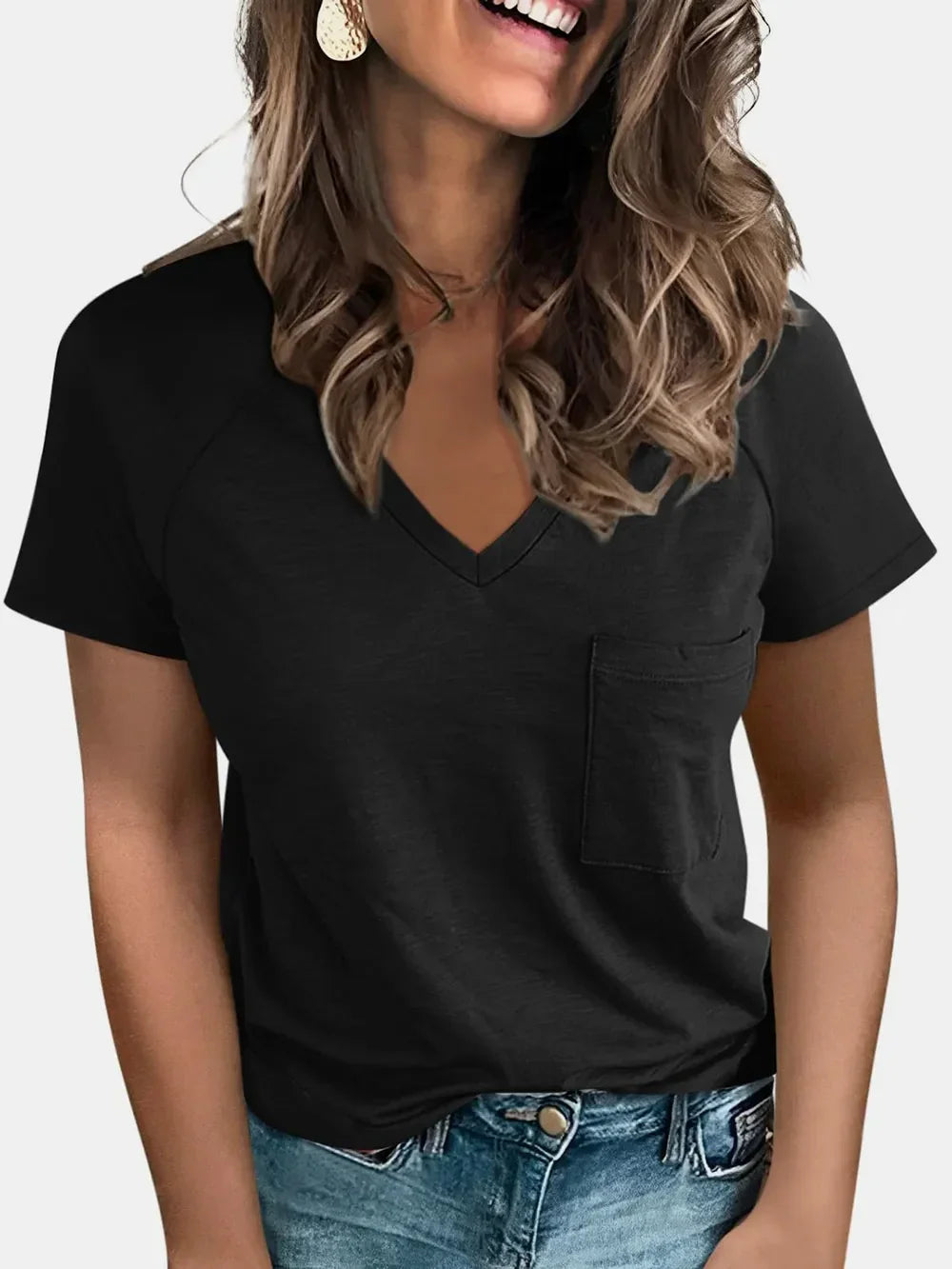 Pocketed V-Neck Short Sleeve T-Shirt - Southern Shores Clothing