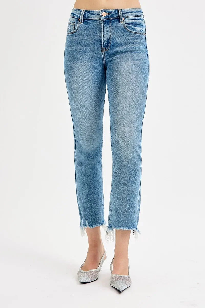 High Rise Crop Straight Denim Jeans Plus Size Stretch - Southern Shores Clothing