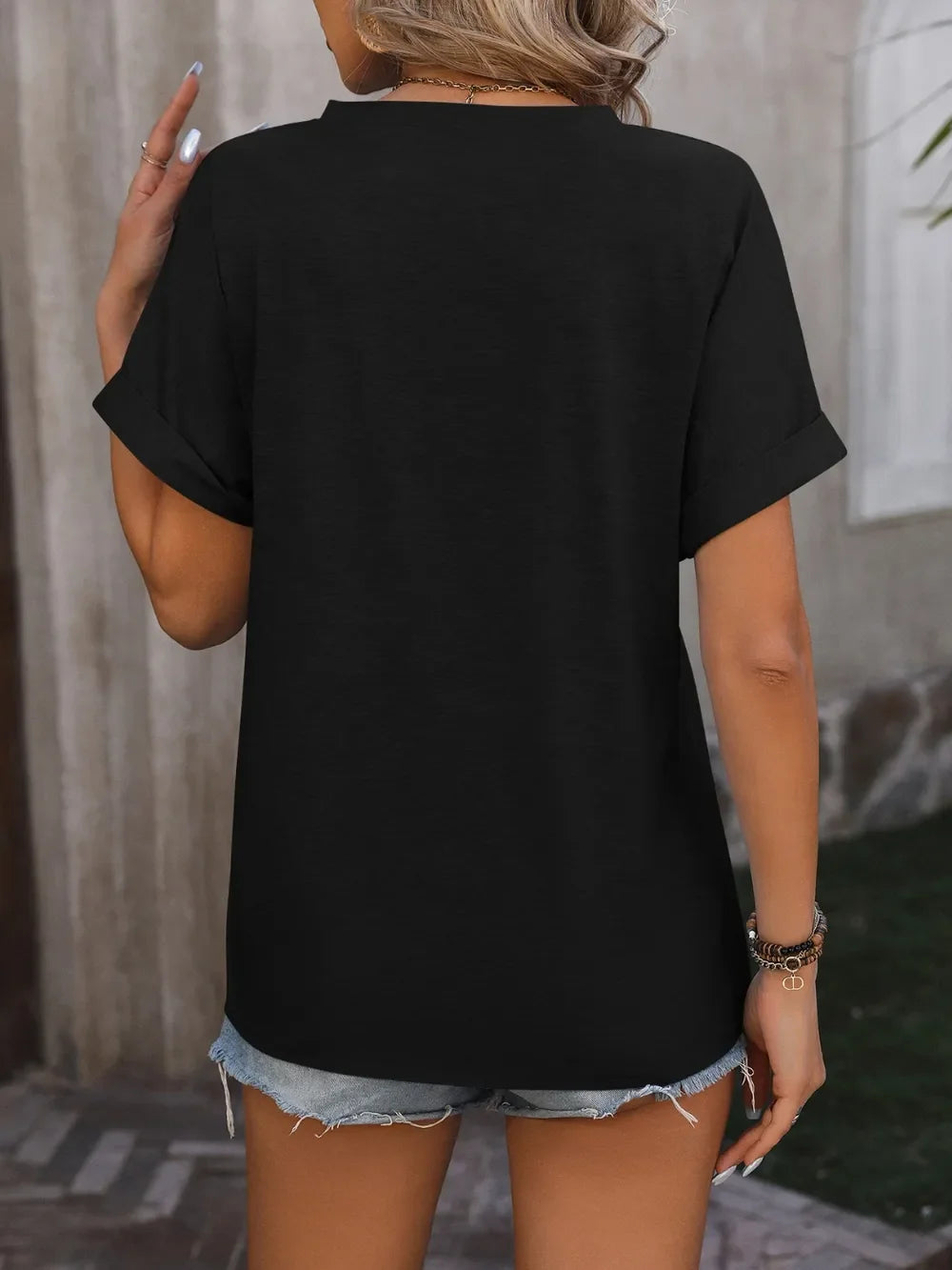 Mandy Notched Buttoned Short Sleeve T-Shirt - Southern Shores Clothing