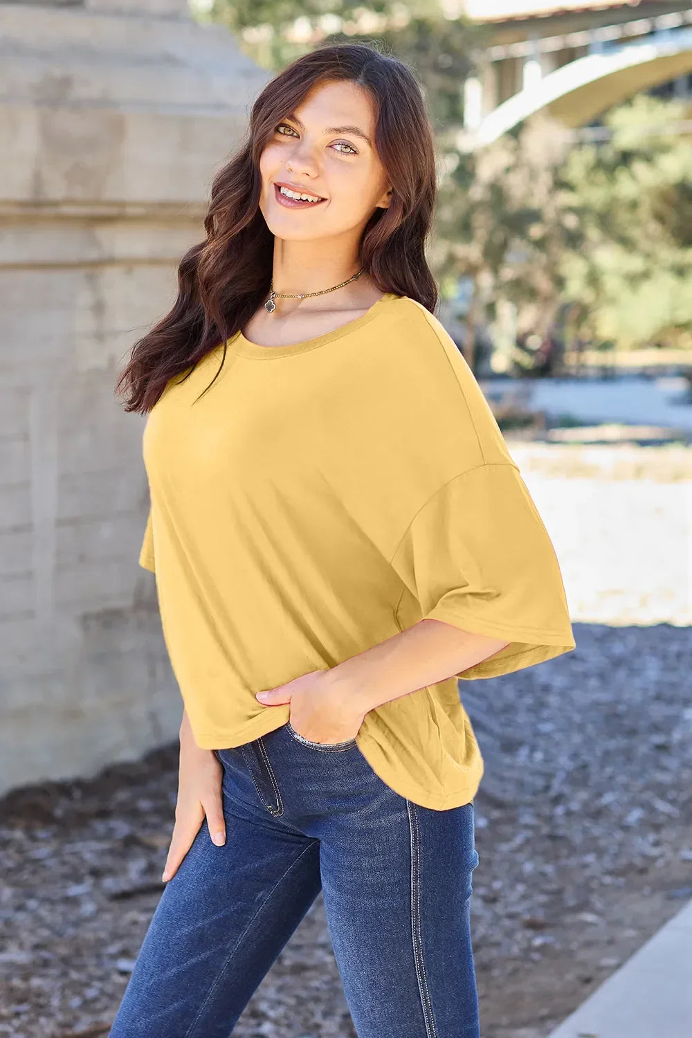 Bamboo Basic Round Neck Drop Shoulder T Shirt - Southern Shores Clothing