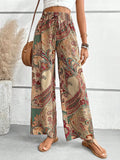 Printed Wide Leg Pants With Paisley Print Drawstring Waist - Southern Shores Clothing