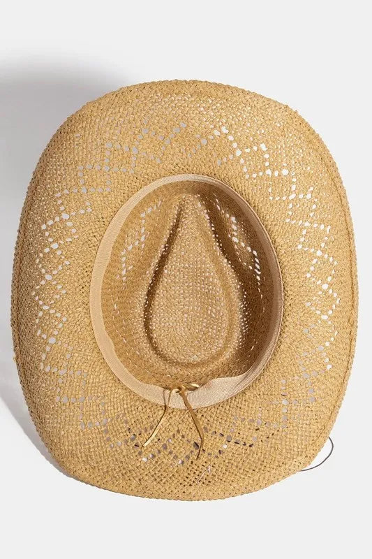 One Size Beaded Shell Strap Western Straw Hat Boho