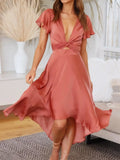 High-Low Plunge Flutter Sleeve Dress Coastal Style - Southern Shores Clothing