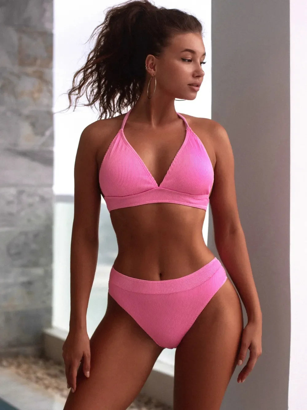 Two-Piece Halter Bikini Set With Removable Padding And Stretch - Southern Shores Clothing