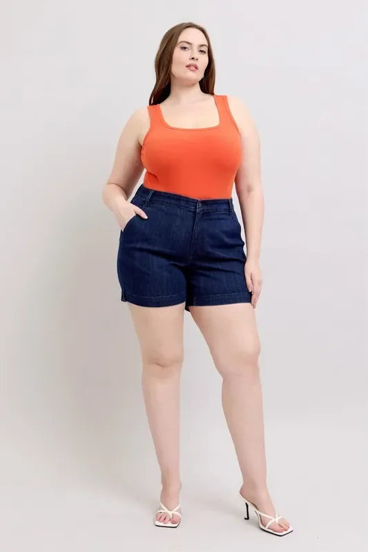 Plus Size High Waist Denim Shorts With Pockets - Southern Shores Clothing