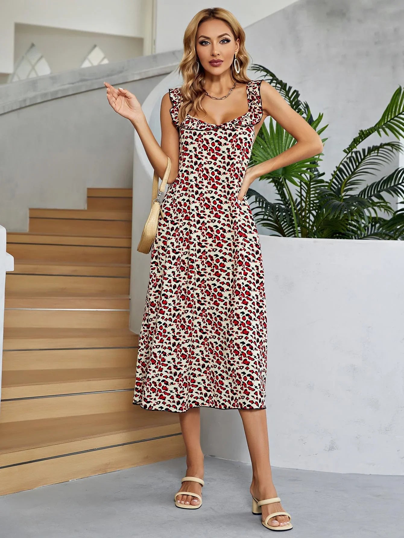 Printed Ruffled Sleeveless Midi Dress Floral Print - Southern Shores Clothing