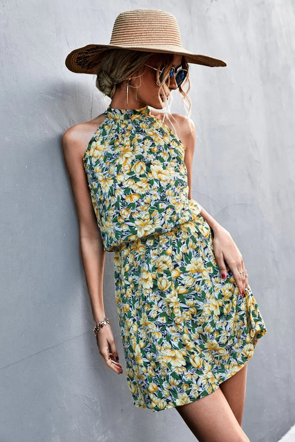 Floral Tied Sleeveless Mini Dress - Southern Shores Clothing