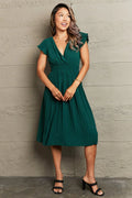 Perfee Tied Smocked Waist Flutter Sleeve Dress - Southern Shores Clothing