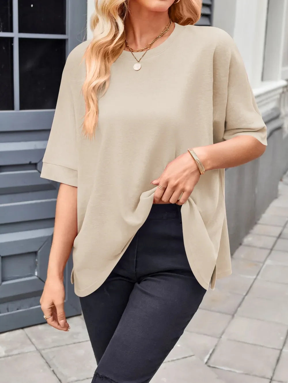 Round Neck Half Sleeve Rayon Blend T Shirt Casual Top - Southern Shores Clothing