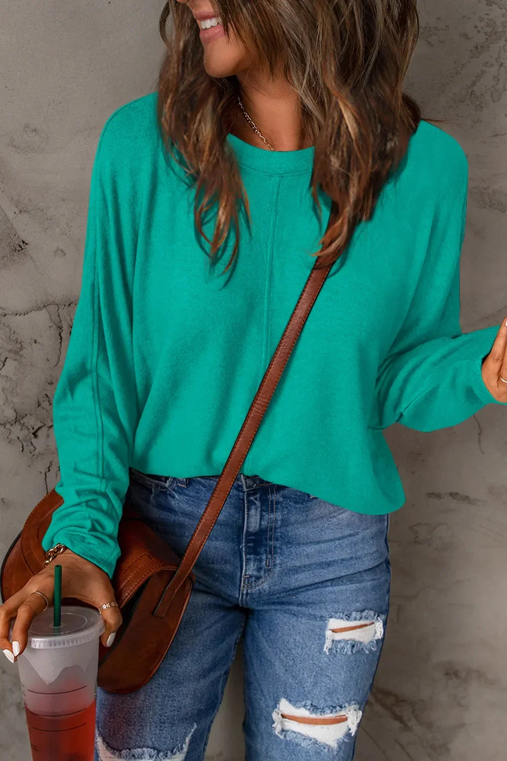 Basic Round Neck Long Sleeve T Shirt Top - Southern Shores Clothing