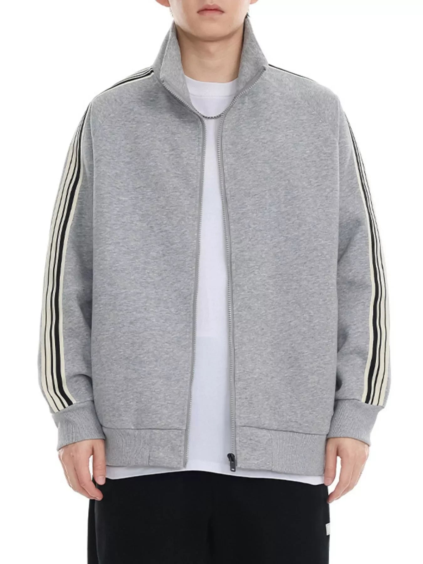 Plus Size Striped Zip Up Sweatshirt Casual Fit